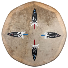 DRUM 8" RAWHIDE HAND PAINTED INDIGENOUS MADE -FOUR DIRECTIONS