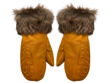 MITTENS LEATHER FAUX FUR GOLD FEATHER