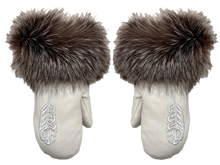 MITTENS LEATHER FUR WHITE FEATHER