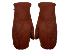 MITTENS LEATHER BROWN EMBOSSED FEATHER