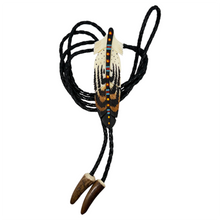 BOLO TIE PAINTED FEATHER CARVED BONE