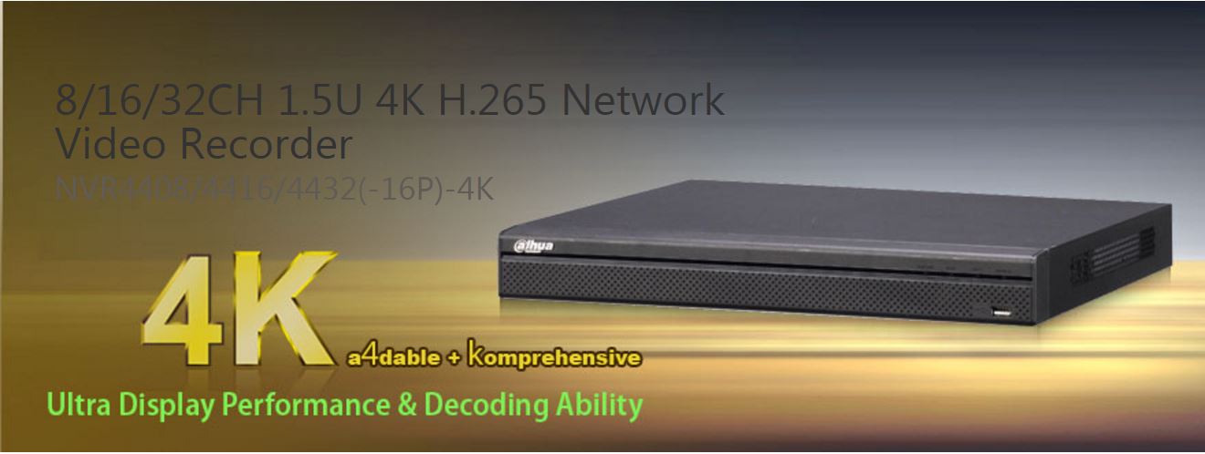 4K NVR4416-16P-4K 1.5U Network video recorder with 16POE Onvif 2.4 Support 4HDD DAHUA 4K NVR Network video recorder 