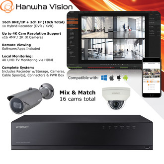 Hanwha 16x 4MP IR Cams 16ch+ Hybrid CCTV Security Camera System