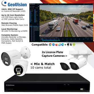 Geovision Complete HD CCTV AI Security Camera System w/Dual Light HD CCTV 5MP Cameras + License Plate Capture IP Cameras