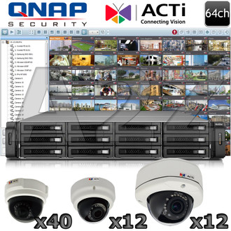 QNAP ACTi 64 channel 3 Megapixel IR Dome IP Camera System 