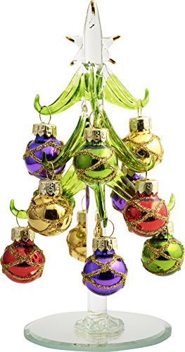 Shiny Green Glass Christmas Tree With Ornaments