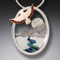 Silver Mother of Pearl Pendant River Necklace with Mammoth Ivory
