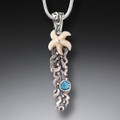 Starfish Pendant with Blue Topaz - Fossilized Walrus Ivory