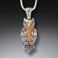 Silver Owl Pendant - Fossilized Walrus Ivory