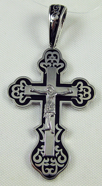 Sterling Silver Black Enamel Orthodox Cross