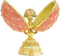 Faberge Style Enameled Egg with Floral Basket - Pink