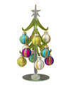 Glass Tree with Green Stripe Ornaments