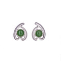 Nephrite Jade Round Earrings - Silver Plated