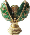 Faberge Style Enameled  Green Egg - Flower Bouquet Double Imperial Egg