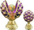 Copy of Faberge Style Enameled  Purple Egg - Flower Bouquet Double Imperial Egg