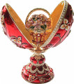 Faberge Style Egg Double with Floral Basket - Red