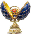 Faberge Style Enameled Egg with Floral Basket - Blue