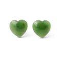 Nephrite Jade Heart Flat Stud Earrings - Sterling Silver