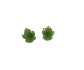 Nephrite Jade Maple Leaf Stud Earrings - Silver Plated
