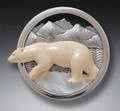 Mammoth Ivory Polar Bear Pendant Or Pin With Mother Of Pearl