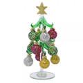 Green Glass Tree with Glitter and Star Sequin Ornaments