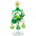 Green Glass Tree with Green and White Ornaments