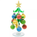 Green Glass Tree with Ridged Ornaments