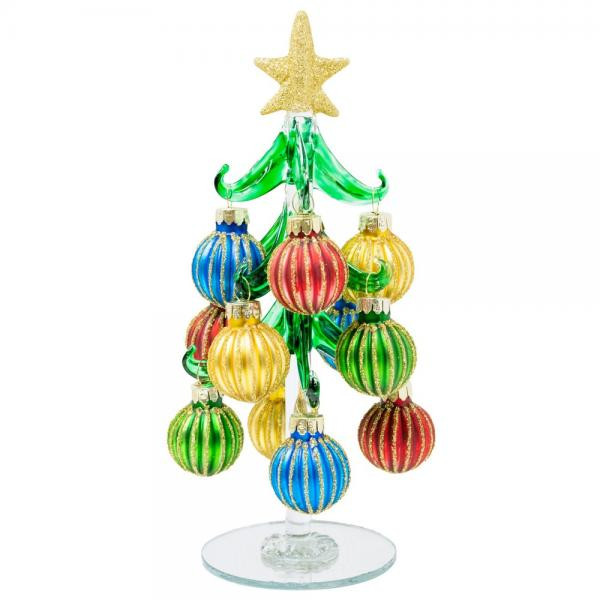 Mini Christmas Tree, Glass With Red Ornaments