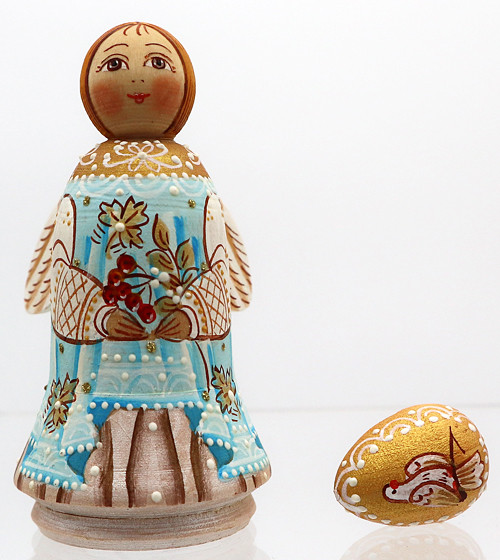 Hand Carved Angel - White Dress - Russian Christmas