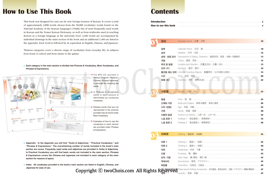 Korean Picture Dictionary English/Chinese/Japanese by Darakwon