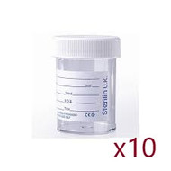 Sterilin Specimen Pot/Urine Container 60ml with label and lid x (10) 