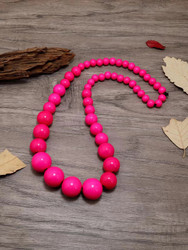 Chunky Wooden Bead Unisex Necklace – Statement design - Pink