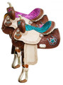13 " Dbl T Youth/Pony Saddle w/ Zebra Print Seat Horse Shoe & Star Accents!