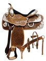 16" Fully tooled Double T Show Saddle set with Headstall, Reins and Breastcollar
