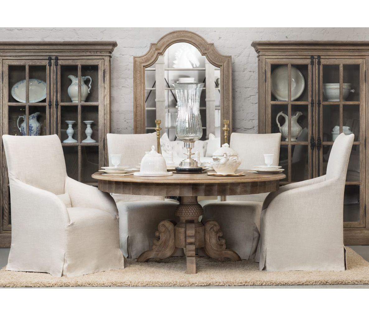 Parisian Vintage Oak Round Pedestal Dining Table 55" Zin Home