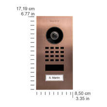 DoorBird IP Video Door Station D1101V Flush-mount, Stainless steel V4A, brushed, PVD coating with bronze-finish, Part# 423867444
