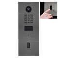 DoorBird IP Video Door Station D2101FV EKEY for single family homes, stainless steel V4A, powder-coated, semi-gloss, DB 703 pearled dark grey, 1 call button with cut-out for ekey Home FS OM I module, Part# 423868199
