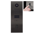 DoorBird IP Video Door Station D2101FV EKEY for single family homes, Stainless steel V4A, brushed, PVD coating with titanium-finish, 1 call button with cut-out for ekey Home FS OM I module, Part# 423868571
