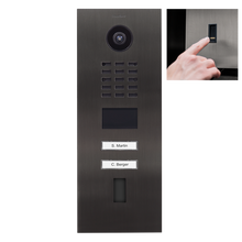 DoorBird IP Video Door Station D2102FV EKEY, Stainless steel V4A, brushed, PVD coating with titanium-finish, 2 call buttons, prepared for fingerprint reader ekey Home FS OM I, Part# 423870635 