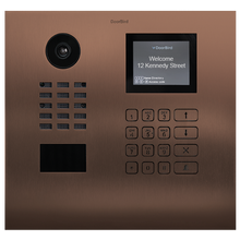 DoorBird IP Video Door Station D21DKH for multi tenant buildings, Stainless steel V4A, brushed, PVD coating with bronze-finish, display module, keypad module, Part# 423870895