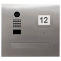 DoorBird IP Video Door Station D2101FPBI, flush-mounted postbox for single family homes, stainless steel V2A, brushed, 1 call button, illuminated info module, Part# 423866461