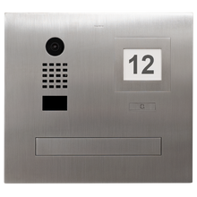 DoorBird IP Video Door Station D2101FPBI, flush-mounted postbox for single family homes, Stainless steel V4A (salt-water resistant), brushed, 1 call button, illuminated info module, Part# 423866485
