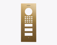 Doorbird D1102V FLUSH-MOUNT FRONT PANEL, Gold-finish as PVD coating, stainless steel, brushed, Part# 423897335