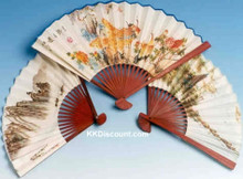 Chinese Folding Paper Hand Fan with Burgundy Handle