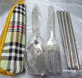 Portable Stainless Steel unfolded Chopsticks, Fork, Spoon with Nylon Bag