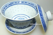 Rice Pattern Tea Cup with Lid and dish