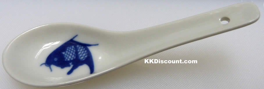 Ceramic Soup Spoon Blue Fish Designed 9.5" Long 