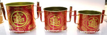 Red and Gold Tin Joss Incense Pot in Large, Medium, and Small sizes