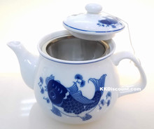 Small Modern Blue Koi Fish Teapot