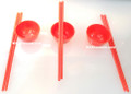 3 Mini Red Plastic Fortune Chopsticks Cups Set